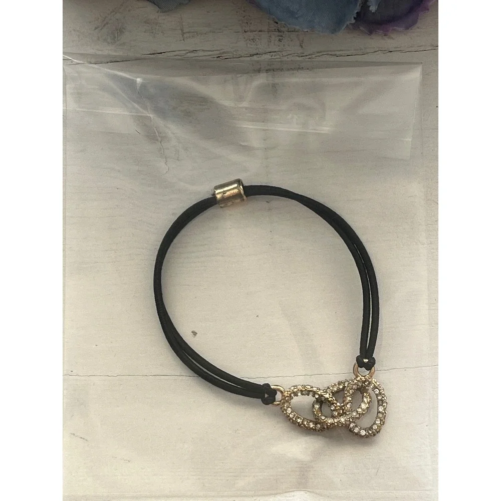 Rhinestone‎ Interlocking Circle Bracelet Black Cord